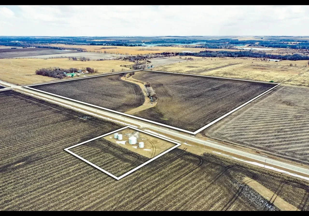 Aerial view of farmland and fields